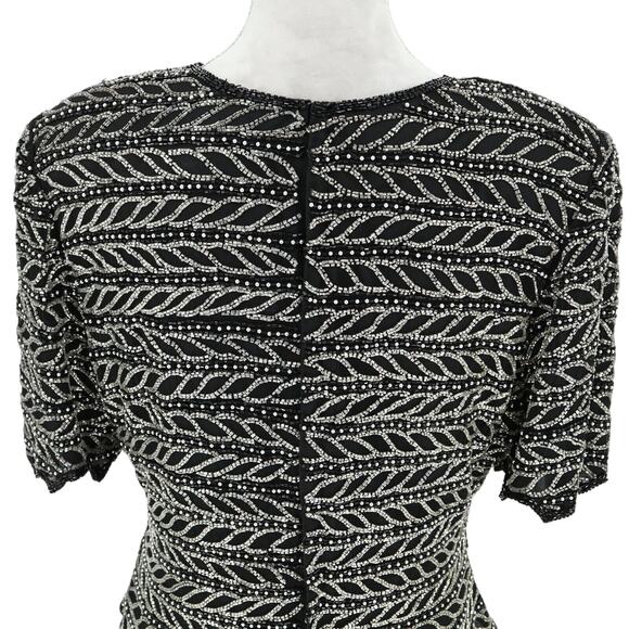 Laurence Kazar Top Plus Size 2X XXL Black Silk Blouse Silver Beads Vintage - Picture 9 of 13